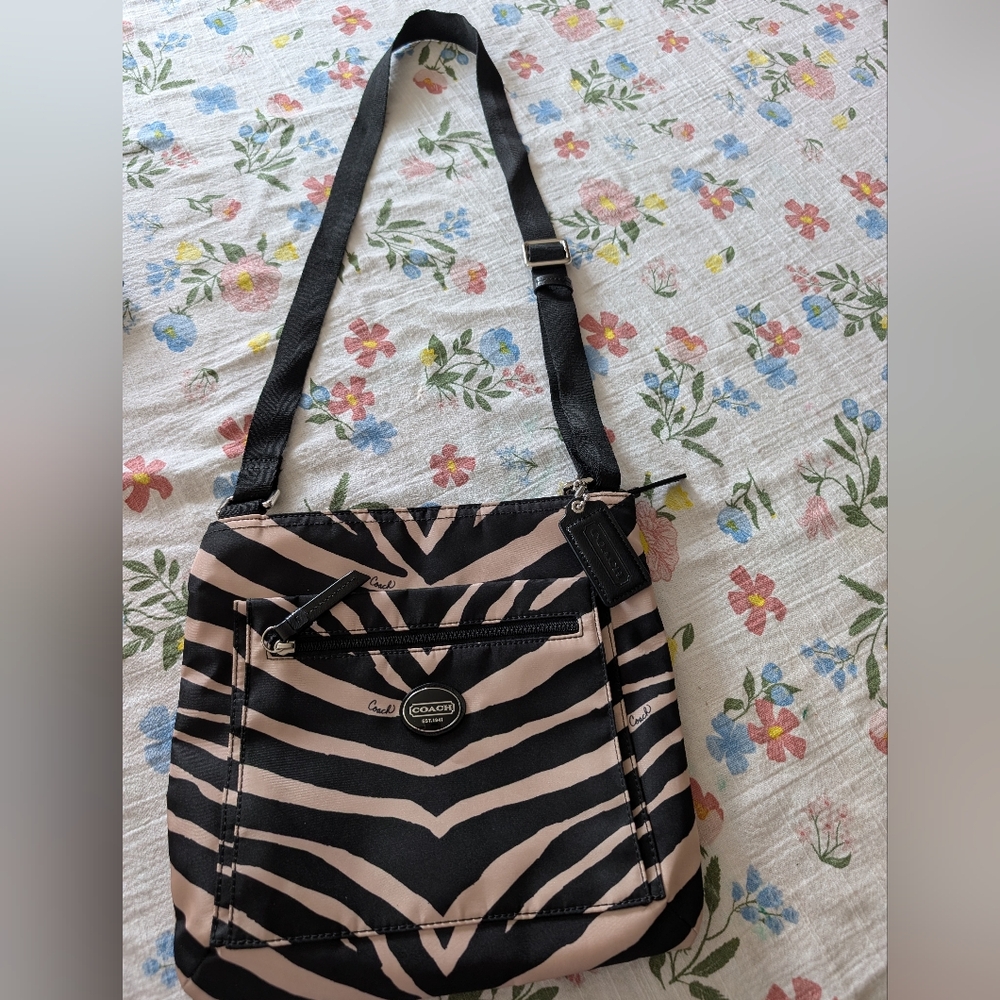 Coach Black and Cream Crossbody Bag with Zebra Pattern